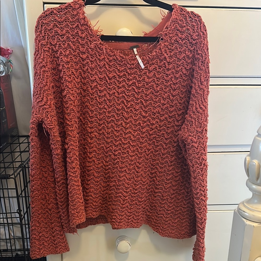 Free People Red Boxy Long Sleeve Sweatshirt
